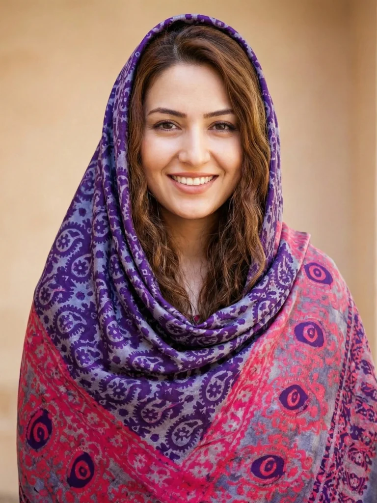 مدل زیبا با پوشش چارقد ترکمن و سنتی قواره بزرگ از مجموعه فروشگاه ایل بانو